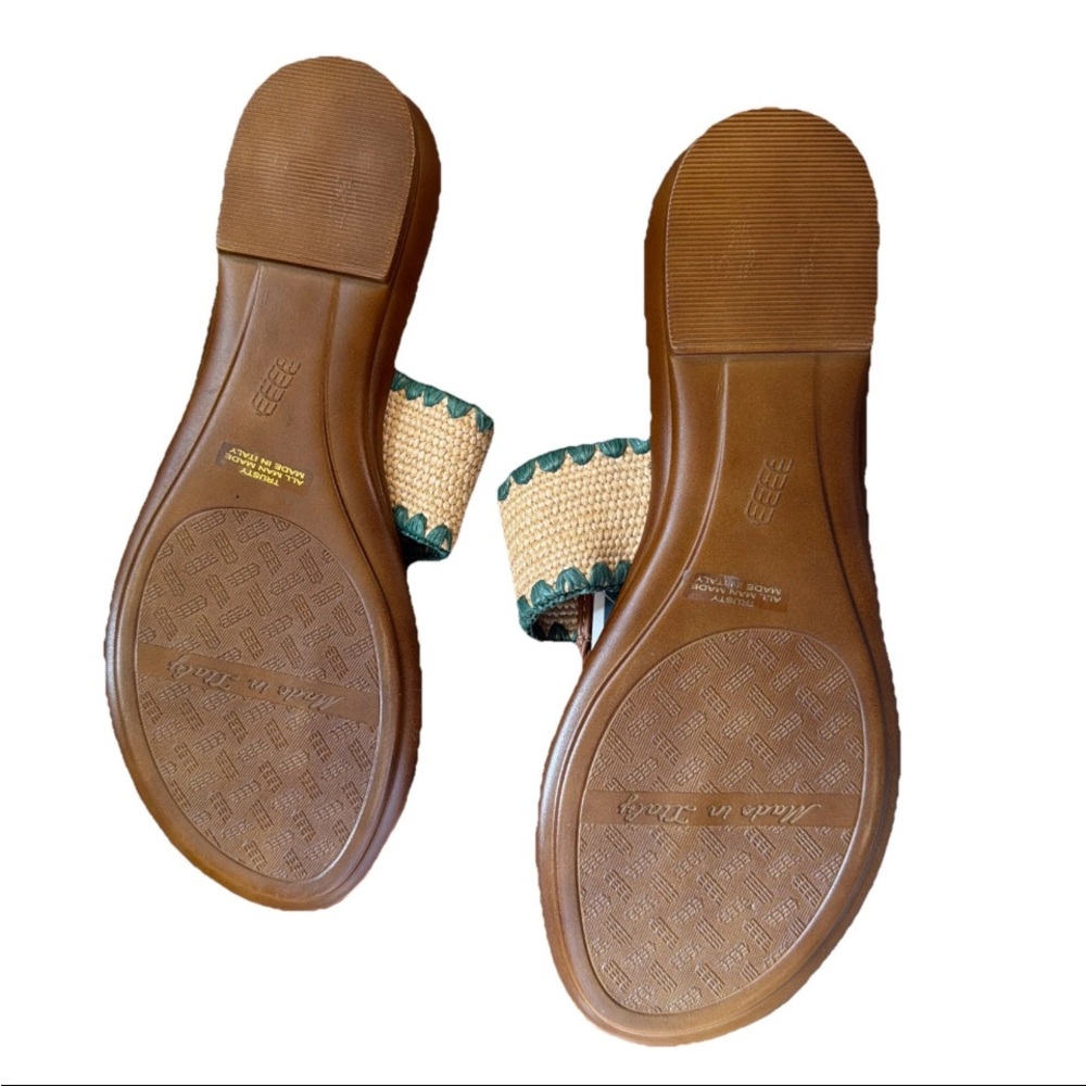 🆕 Italian Shoemakers Green and Tan Thong Sandals Raffia Accents Summer/Casual - Picture 6 of 8